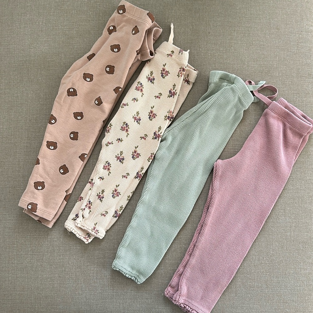 Zara Kids Ribbed Waffle and Teddy Bear Legging Lot